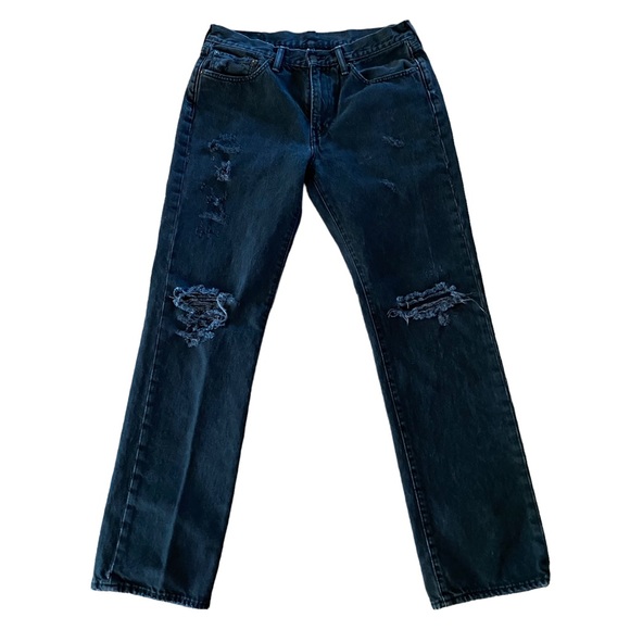 Men’s Levi’s 514 Straight Fit Black Distressed Jeans Size 33 x 32 - Picture 2 of 12